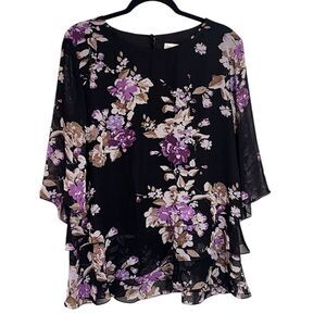 Coldwater Creek top floral layered sheer bell sleeve Whimsigoth Fairy Career 16